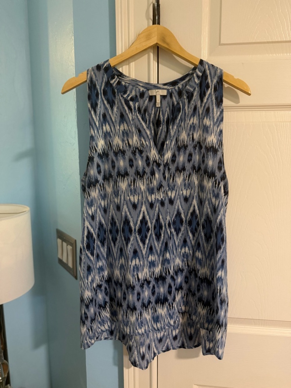 Joie Blue and White Ikat-Style Sleeveless Top